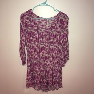 Pink and purple patterned 3/4 sleeve romper